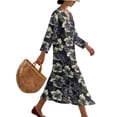 thumbnail image 3 of Xoenoiee Tropical Hibiscus Flower Print Womens Summer 2026 Casual Midi Midi Dresses Lightweight 3/4 Sleeve V Neck Boho Beach Dress, Size 5XL, 3 of 6