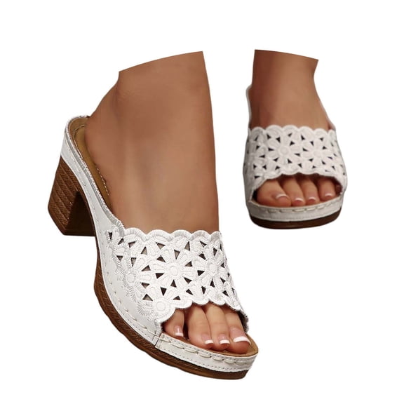 CAIXIA Women's Flat Sandals Women's Summer Platform Slide Sandals with High Heel Open Toe Casual Comfort Outdoor Footwear,White
