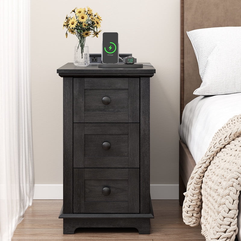 PLAMLE End Table with 3 Drawers for Living Room,Nightstand Sofa Side Table with Charging Station,End Table.