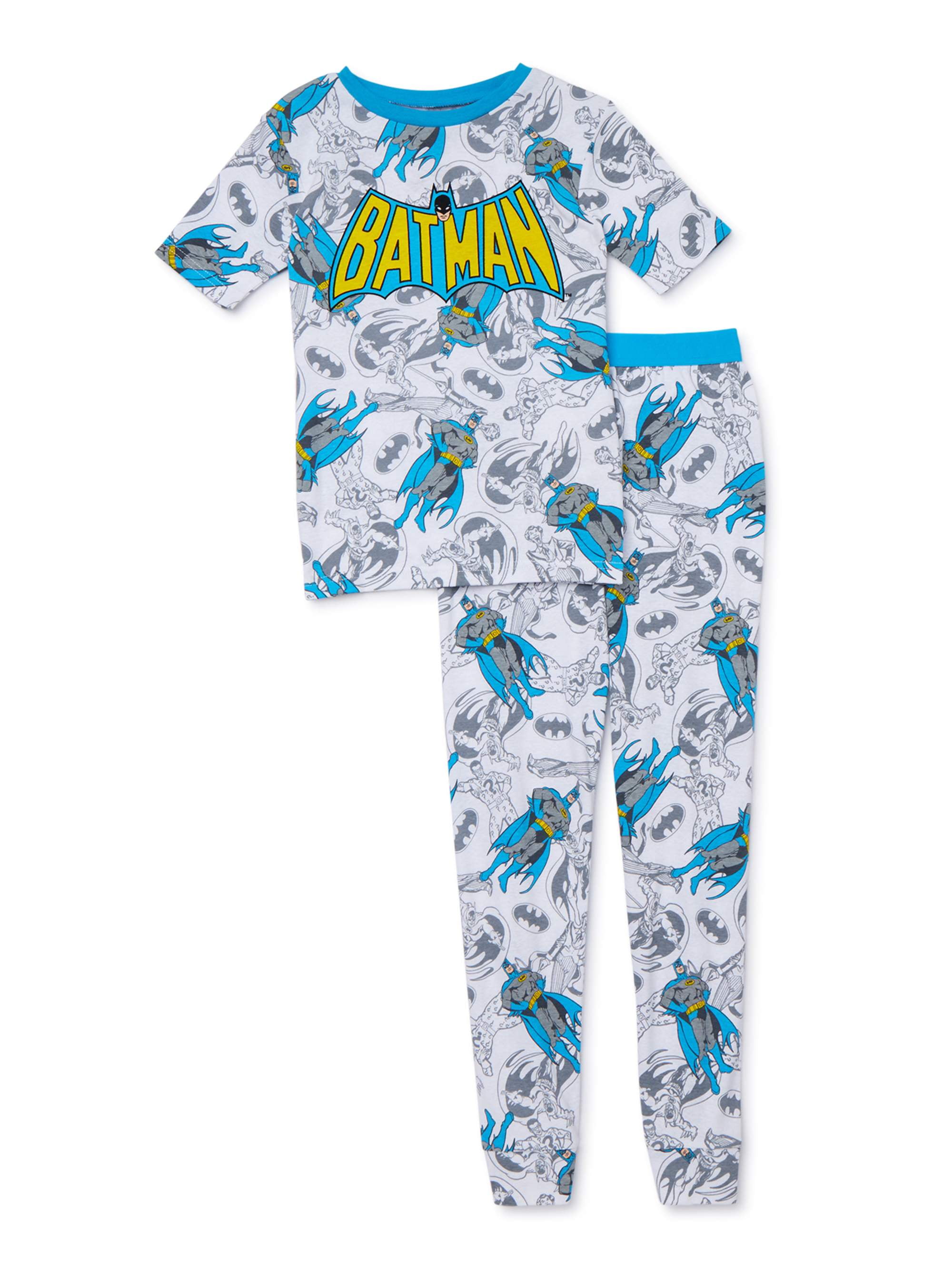 sizes 4 to 10 LEGO Batman Pajama Set,Boys 4 Piece PJ Set Short Sleeve Long Pants,Cotton,Black Yellow 