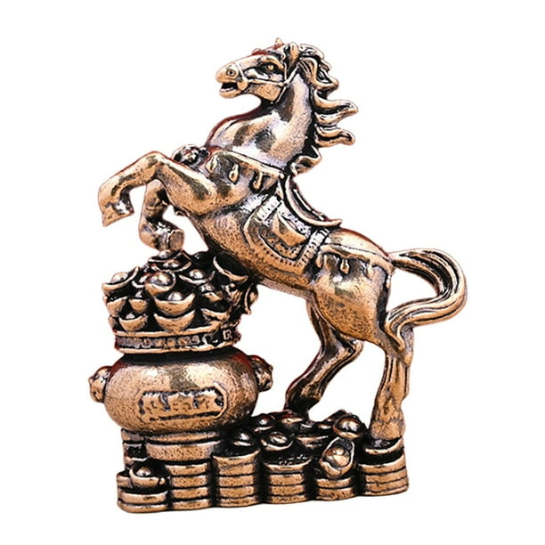 Figura de caballo en miniatura, decoración Feng Shui, adorno de mesa, estatua de latón para escritorio Estilo D