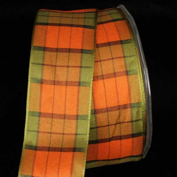 The Ribbon People Green and Orange French Checkered Wired Craft Ribbon 1.5" x 27 Yards