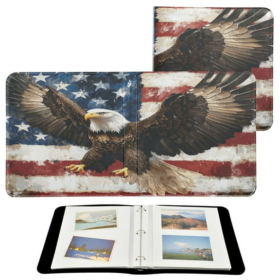 WOBOGO American Patriotic Faith Photo Albums 20 Pages Large Capacity DIY Self-adhesive Page PU Leather Cover for Family Wedding Anniversary Baby Vacation Photos 24×11.8in