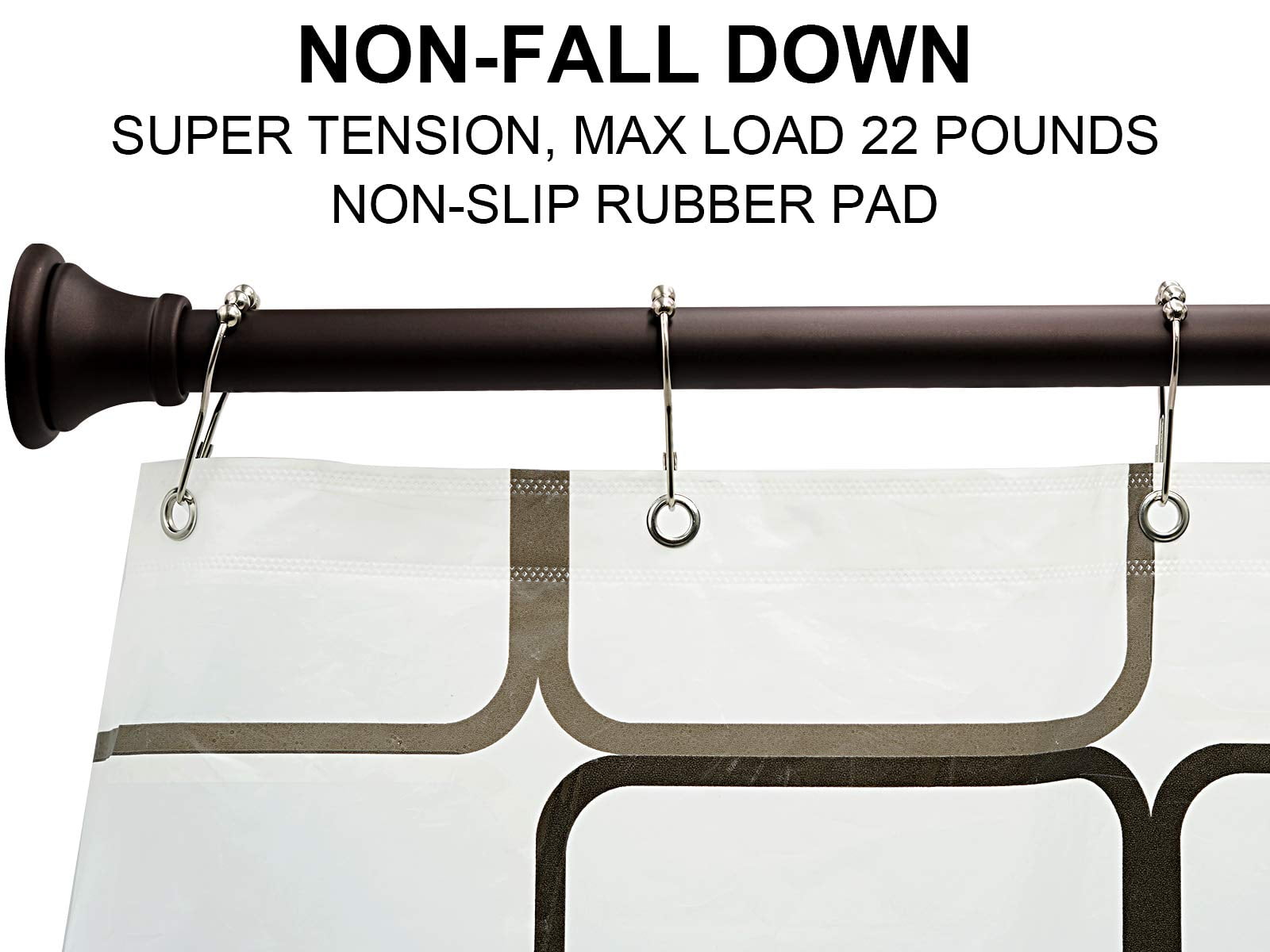 BloomFlower Bronze Shower Curtain Rod, 43-72 inches, Bronze,Never Rust , Metal Rod,Tension Rod with Spring
