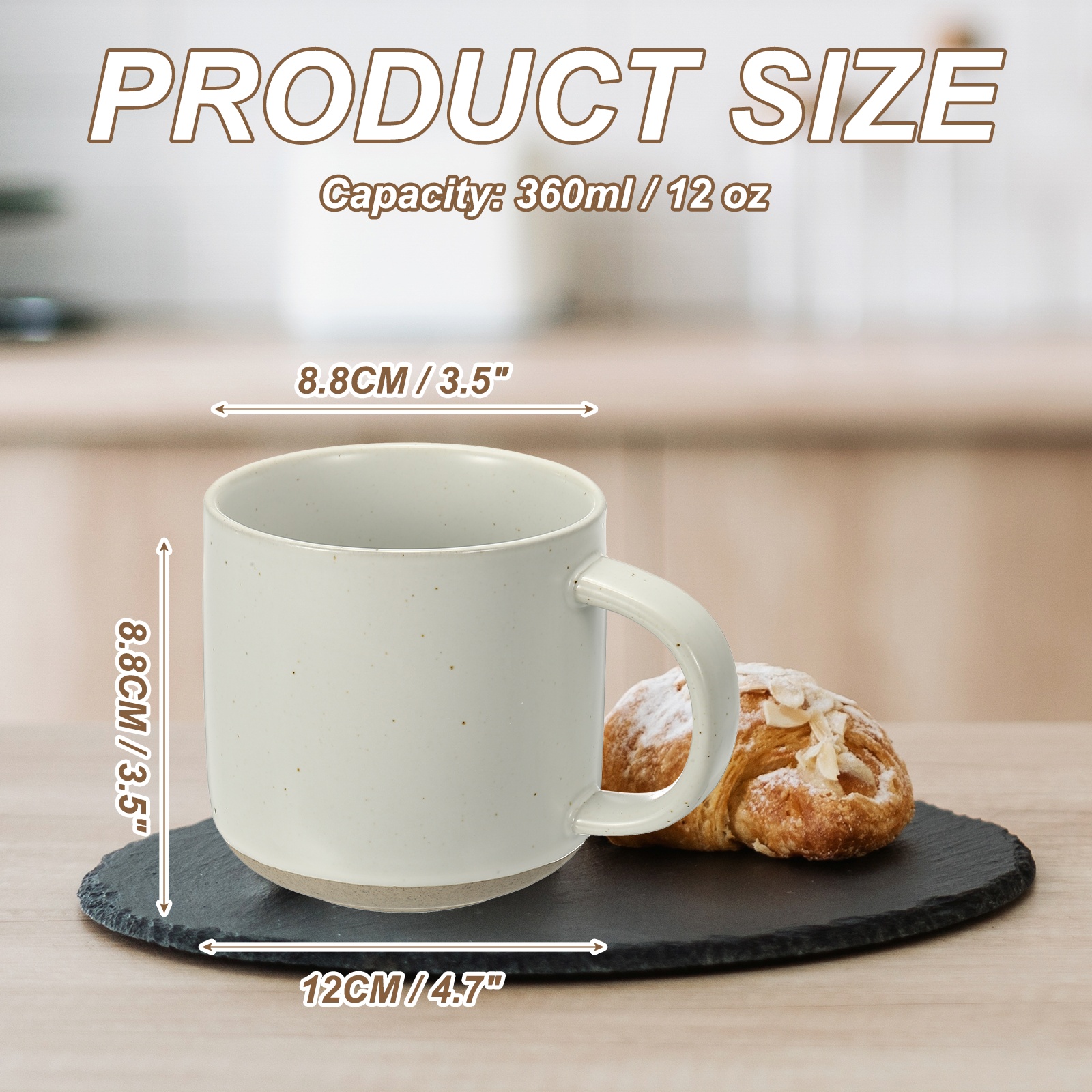 Uxcell Handmade Vintage Espresso Cups, 12 oz Ceramic Coffee Mug Stoneware Tea Cup with Handle Dishwasher and Microwave Safe for Latte Cappuccino Milk Office Home Gifts, White
