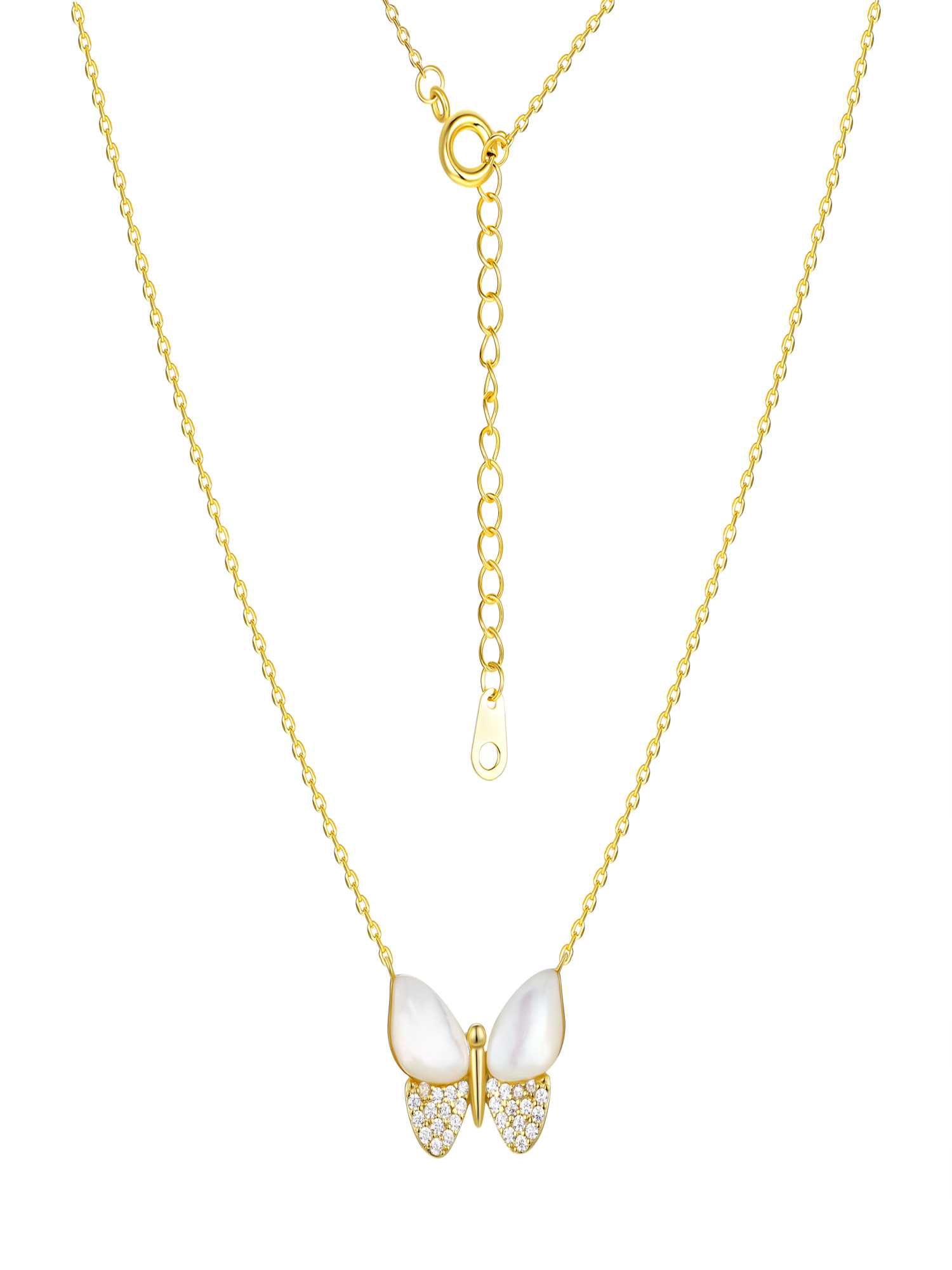 Believe by Brilliance Mother of Pearl & Cubic Zirconia Butterfly Necklaces in 14KT Gold Flash Plated