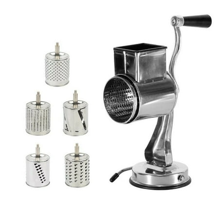 

Oukaning Kitchen Rotary Grater Nuts Mills Grinder Drum Cutter w/ 5 Blade Salad Veg Slicer