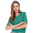 thumbnail image 6 of Soft Wool Blend V-Neck Sweater for Women 2025 Spring Fashion Short Sleeve Top Thin Knit Business Casual Pullover Green XXL, 6 of 7