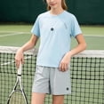 thumbnail image 4 of Girls 2 Piece Activewear Set Short Sleeve Crewneck T-Shirt and Athletic Shorts Breathable Quick Dry Summer Outfit Blue,Size 5-6T, 4 of 7