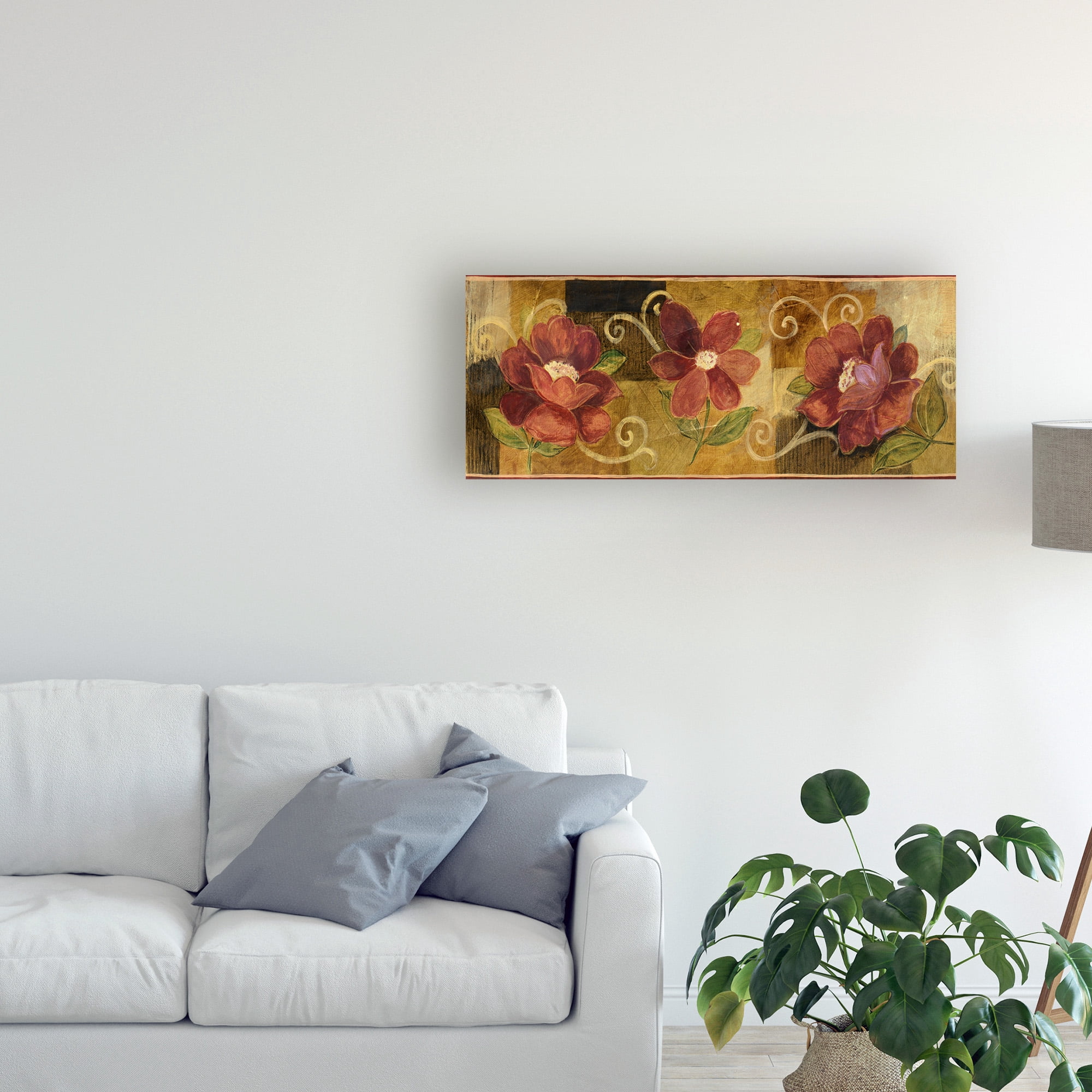 Trademark Fine Art 'Pink Flowers On Brown' Canvas Art by Pablo Esteban