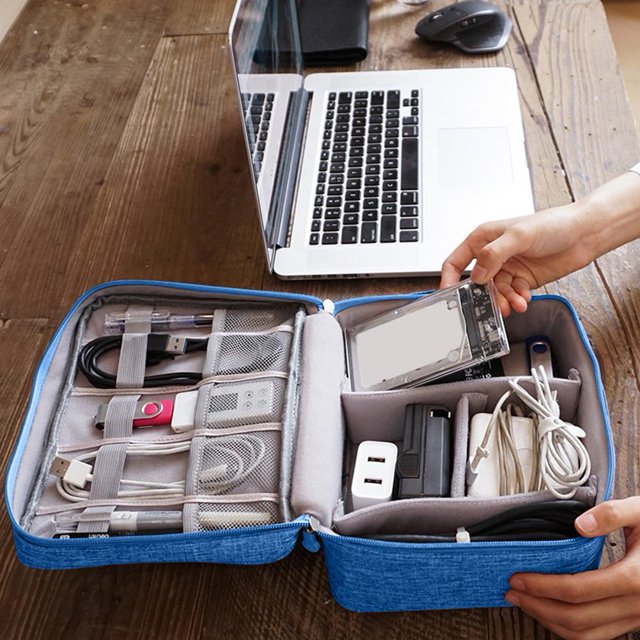 Organizador De Almacenamiento Bolsas de almacenamiento impermeables para cables de datos de viaje Gadget Wire Zip Packs (Azul cielo)