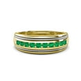 thumbnail image 2 of TriJewels 0.35 ctw Round Emerald Two Toned and High Polished Edges Men Wedding Band (8 mm) in 10K Yellow Gold, 2 of 6
