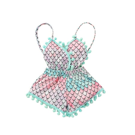 

Fesfesfes Toddler Baby Girls Ruffles Floral Printed Backless Suspender Romper Jumpsuit