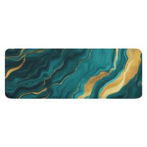 Teal and Gold Marble Wavy Veins Pattern Kitchen Rug Mat,Kitchen Runner Rugs Non Skid Washable,Decorative Kitchen Floor Mats for Kitchen,Sink,Laundry,17"x47.2"