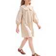 thumbnail image 3 of INSPIRE CHIC Halloween Girls Gingham Dress 3/4 Puff Sleeve Babydoll Shirt Dress with Doll Collar Loose Fit Fall Casual Dress for School & Parties 11-12 Years Apricot, 3 of 5