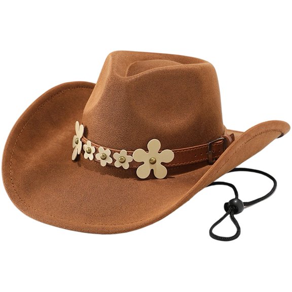 Hsqqdc Western Cowboy Hat with Flower Band Cowgirl Cap for Parties