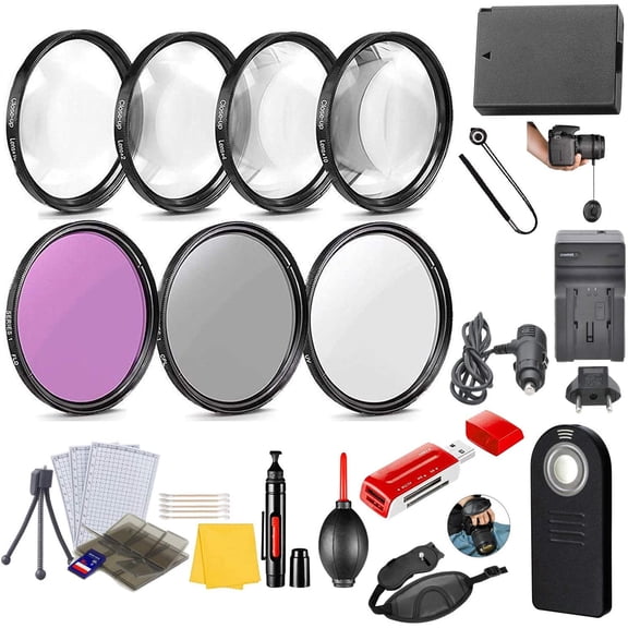 58mm Essential Camera Accessory Kit for Canon EOS Rebel T7i, T6i, 77D, 800D, 750D DSLRs with HD Filters, HD Macro Close Ups, Remote, Replacement LP-E17 Battery & More (20 Pcs)
