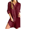 thumbnail image 2 of Axiiglly Linen Dress for Women Solid Color Shirt Dresses Lapel Half Sleeve Casual Dress Loose Soft Cotton Summer Dress, 2 of 6