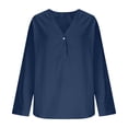 thumbnail image 4 of VBVC Women's Cotton Linen V Neck Button Blouse, Ladies' Loose Fit Long Sleeve Top, Casual Work Office Tunic Shirt For Women, Navy , S-2XL, 4 of 6