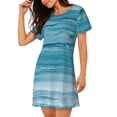 thumbnail image 2 of Fotbe Teal Turquoise Fluid Stripes Bata de Dormir para Mujer con Estampado, Camisón de Algodón de Manga Corta, Ropa de Dormir Casual, 2 of 6