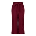 thumbnail image 4 of Women High Waisted Wide Leg Pants Drawstring Elastic Trousers Comfy Straight Leg Fashion Long Pants With Pockets, 4 of 5
