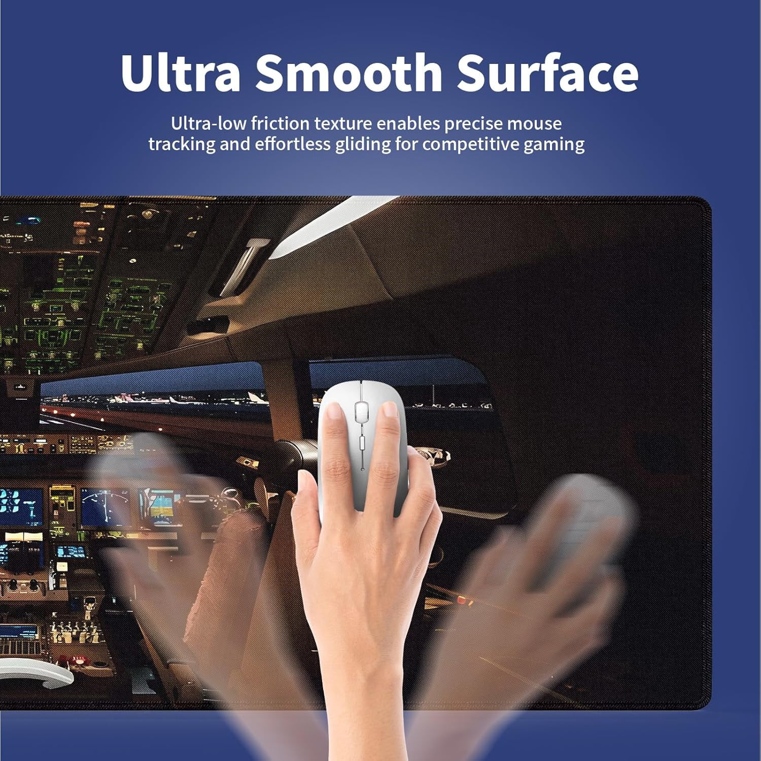 Extra Large Gaming & Office Mouse Pad (31.5" x 11.8") – Boeing 777 Airplane Cockpit, Premium XXL Desk Mat with Durable Stitched Edges & Anti-Slip Rubber Base & Smooth Fabric Surface