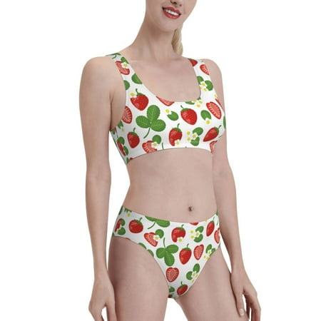 Picia Strawberry Women s High Waisted Bikini Scoop Neck Swimsuit Two Pieces Bathing Suit-Small