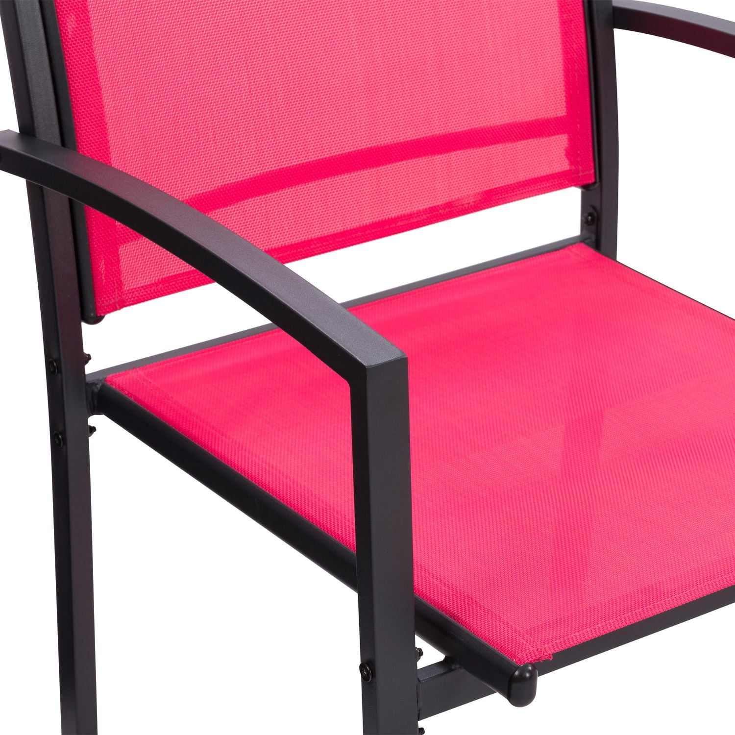 Ensemble de salon de jardin CorLiving Everett, 4 pièces, résistant aux intempéries, en maille et acier, sans coussins, avec chaises, causeuse et table, rouge