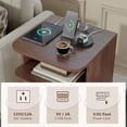 thumbnail image 5 of Whalefall Wood Night Stand with Charging Station, Mid Century Modern Fluted End Table with Storage for Living Room, Bedroom Curved Round Edge Beside Table with Sliding Tambour Doors, Walnut, 5 of 9
