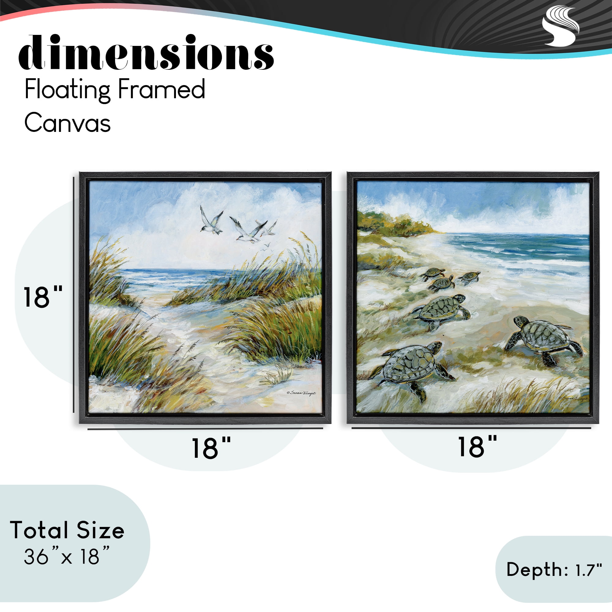 Stupell Industries Beach Creatures on Dunes 2 Piece Black Framed Floater Canvas Set, design by Susan Winget