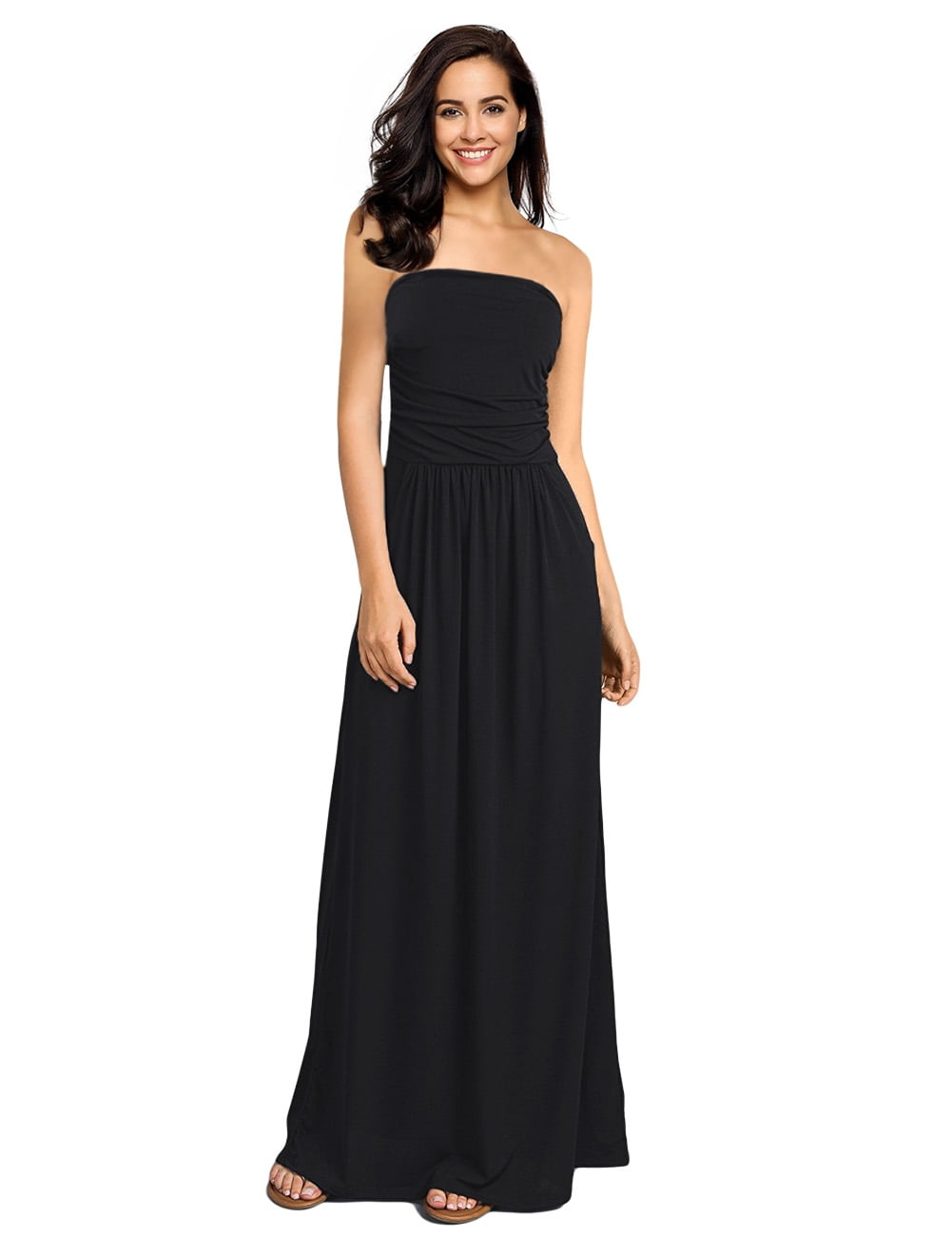 strapless maxi dress with pockets