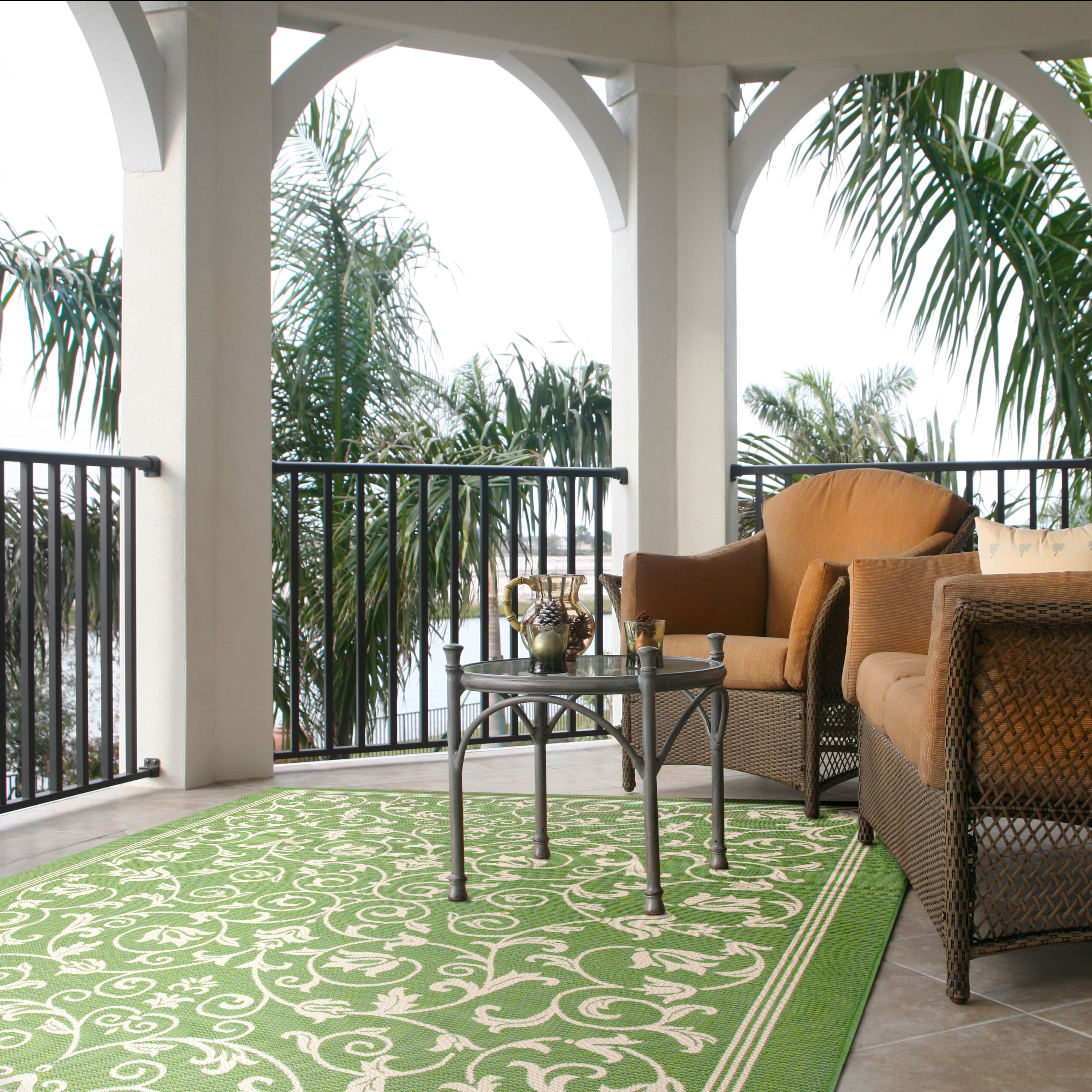 Safavieh Courtyard Nanda Botanical Indoor/Outdoor Area Rug, Olive/Natural, 8' x 10'