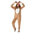 thumbnail image 3 of BiZtdJrK Matching Christmas Pajamas for Family Women Fleece Reindeer Hooded Jumpsuits Adult Long Sleeve Zipper Sleepwear, Khaki, L, 3 of 10