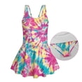 thumbnail image 6 of COEQINE Girls One Piece Swimsuit with Skirt Sleeveless Cute Skirted Bathing Suit Hawaiian Swimwear for Kids 3-4 Years, Summer Swim Dress for Water Play, Pink Yellow Teal Tie-dye, 6 of 8