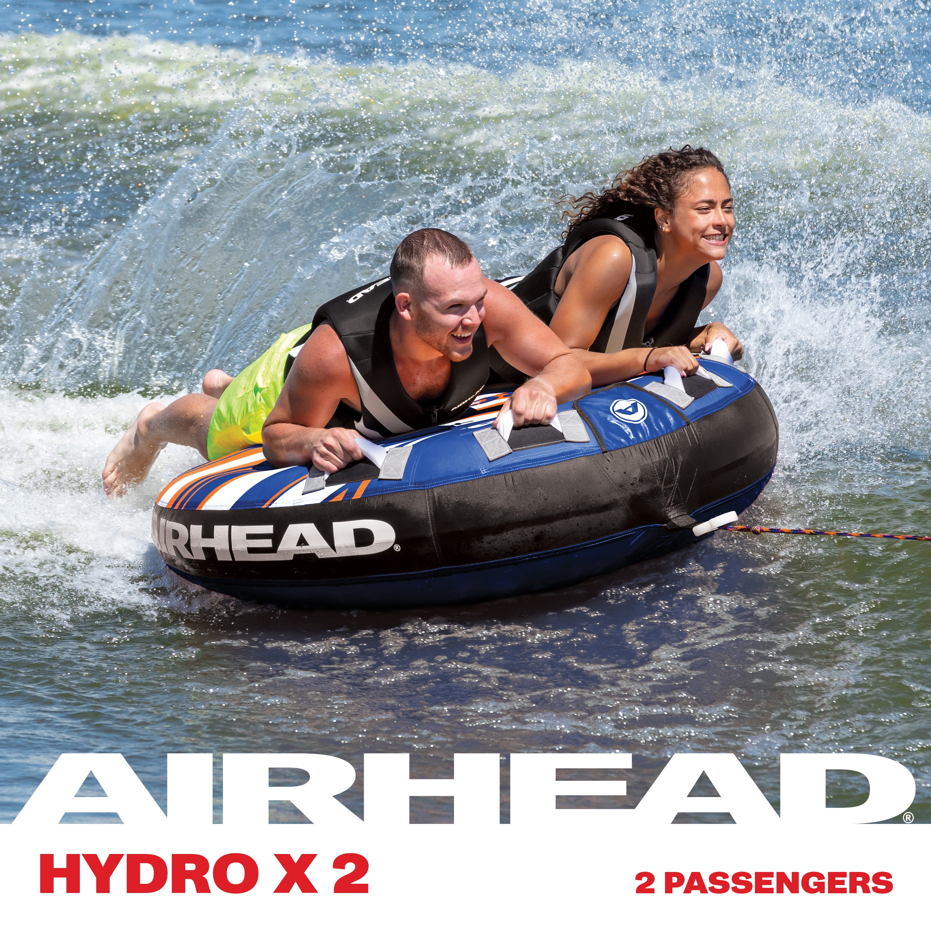 Airhead Hydro-X 2 Person Heavy Duty Nylon Covered Towable Tube, Max Weight 240 lbs