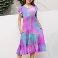 thumbnail image 2 of ZACPNCV Toddler Girls Summer Dresses Double Layer Flutter Sleeve Flowy A-Line Sundress Casual Tie-dye Midi Dresses for Kids 10-11 Years, 2 of 5