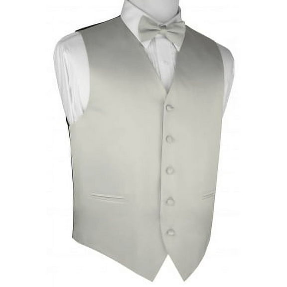 Best Tuxedo, Men's Formal Tuxedo Vest, Bow-tie Prom Wedding Homecoming - Platinum