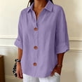 thumbnail image 2 of CUSTG Women Blouses Solid Color Relaxed Button Up Tops For With Casual Breathable Everyday Wear Lightweight Comfort Half Sleeve Lapel Stylish Ladies Summer Shirts, 2 of 4