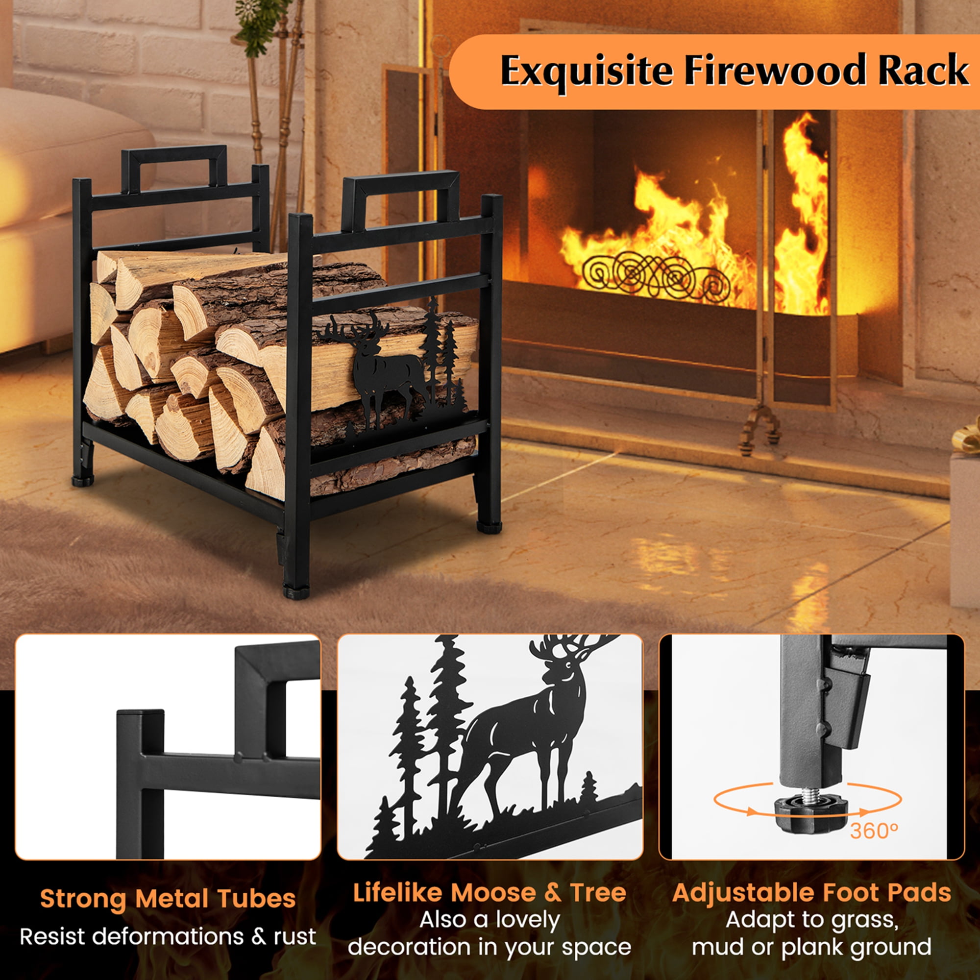 Costway 18.5 Inch Metal Firewood Rack Fireplace Log Holder with