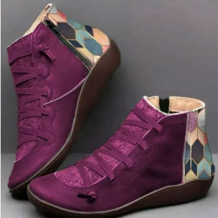 

Tejiojio Clearance Women Short Boots Ladies Fashion Vintage Style Zipper Flat Shoes Ankle Short Boots