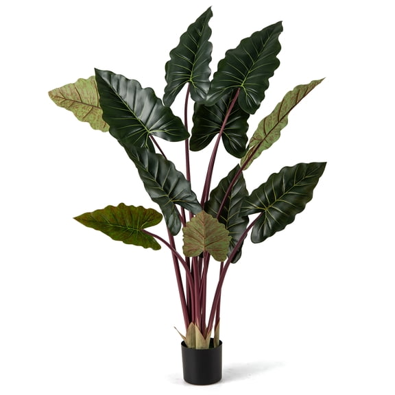 Gymax Artificial Rainbow Taro Tree 63'' Tall Fake Pre-potted Plant w/ 11 Faux Leaves
