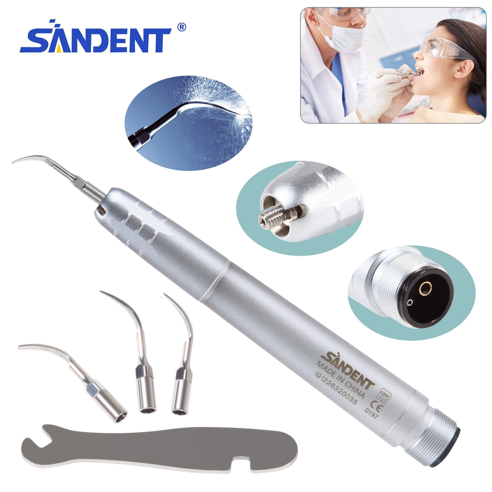 NSK Style Dental Ultrasonic Air Perio Scaler Handpiece Hygienist 2-Hole + 3 Tips