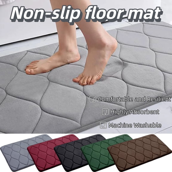 Mat Floor Rug, Absorbent Non-slip Fiber, Machine Washable Bathroom Kitchen Runner, Soft Living Room Bedroom Decor, Topliu