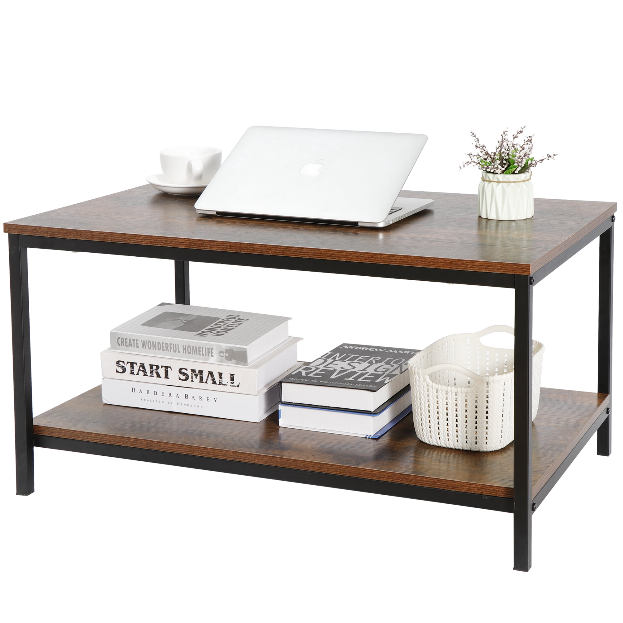 ZenSports Industrial Coffee Table Rectangle MDF Cocktail Table Rustic Brown