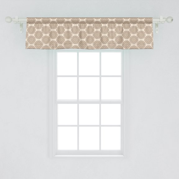 Ambesonne Brown Mandala Window Valance, Prehistoric Motif, 54" X 12", Eggshell and Chocolate