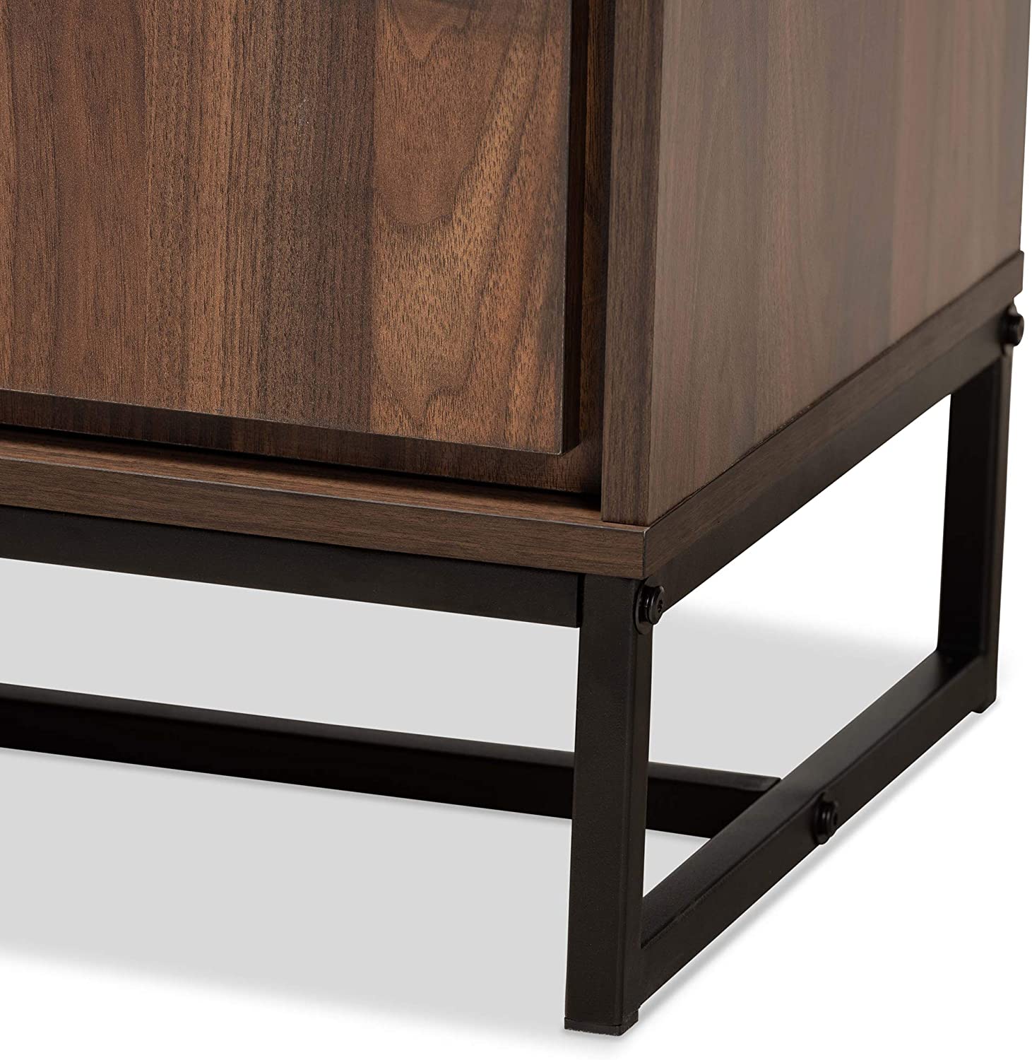 Baxton Studio Neil Modern and Contemporary Walnut Brown Finished Wood and Black Finished Metal 3-Door Dining Room Sideboard Buffet