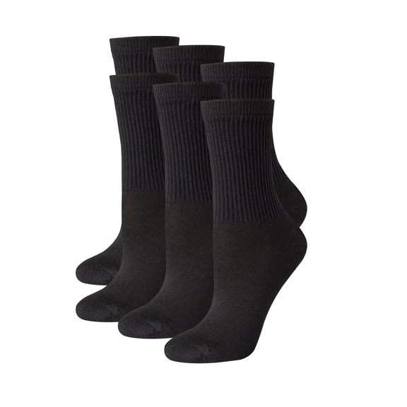 Hanes Women's Crew Socks, Moisture-Wicking, 6-Pairs Black w/White Vent 5-9