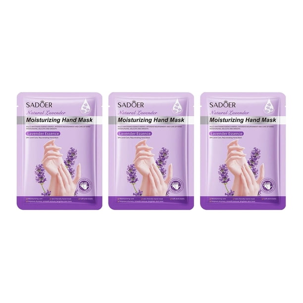 Mascarilla de manos refrescante de 3 piezas para callos y talones agrietados para mujeres. Lavanda