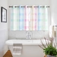 thumbnail image 3 of Blue Pink Plaid Kitchen Curtains Short 45 Inch Length, Pastel Green White Buffalo Patchwork Grommet Top Bedroom Living Room Curtains, Light Filtering Cafe Curtain Drapes 2 Panels Set 84''x45'', 3 of 9