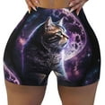 thumbnail image 2 of Balery Purple Moon Cat Pantalones cortos de entrenamiento estampados para mujer, sin costuras, ajustados, para gimnasio, yoga, correr, deportes, ejercicio activo, fitness.-Medium, 2 of 8